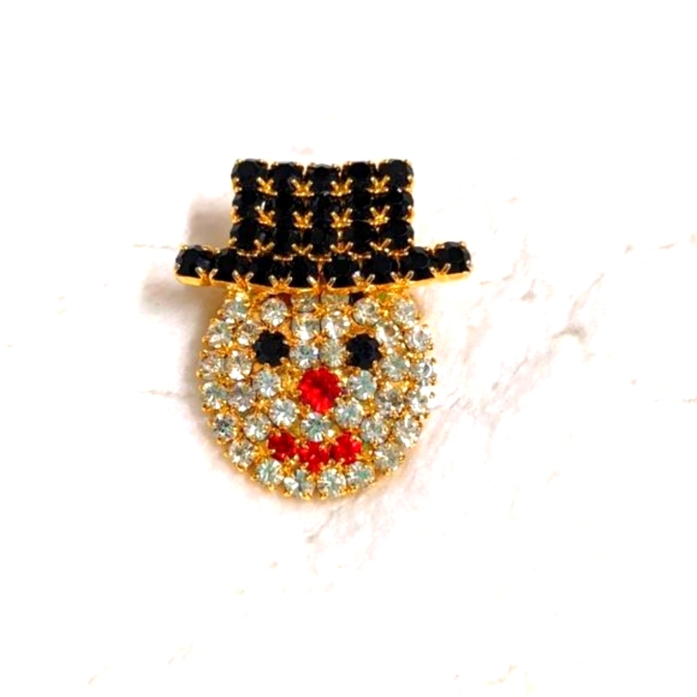 Vintage Christmas Holiday Snowman Rhinestone Brooche